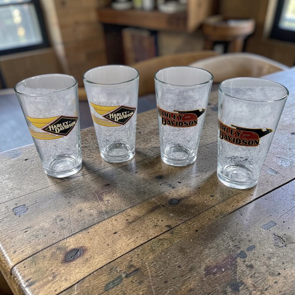 VTG Harley Davidson 16oz Pint Glass Collectibles Motorcycle Drinkware Lot of 4‎